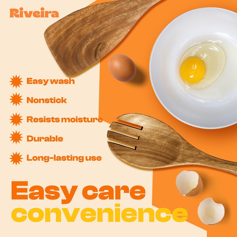 Riveira's 6-Piece Kitchen Essentials - Wooden Spoons for Cooking and