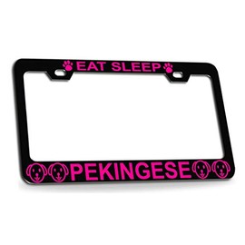 Customola EAT Sleep Pekingese Dogs Black Metal License Plate Frame for Car SUV Truck Style 21