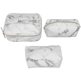 3Pcs Women Cosmetic Bag Marble Print Makeup Case Storage Handbag for Daily Cosmetics Brush Sets