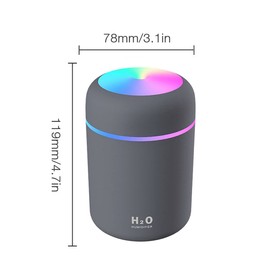 Cool Mist Humidifier, Great for Use in Auto, Purifier Electric Portable USB Aromatherapy Essential Oil Diffuser (300ml) (Gray)