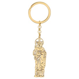 OUSIO Stainless Steel 18K Gold Plated Jesus Keychain Charm Religious Gift For Women Christian Purse Wallet Car Decor Key Ring (Gold)