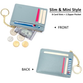 Minimalist Small Leather Card Holder Pocket Wallet Womens Coin Purse Handbag (Blue)