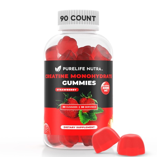 PureLife Nutra Creatine Monohydrate Gummies - 3g Serving, Sugar Free,