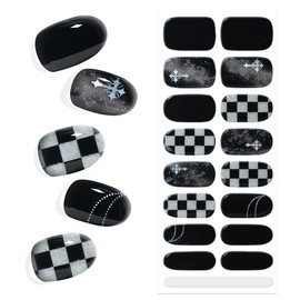 Semi Cured Gel Nail Strips, Gel Nail Polish Stickers Works with Any Nail Lamps Salon-Quality Long Lasting UV Gel Wraps for Women (Black Gothic Checkerboard Q23)