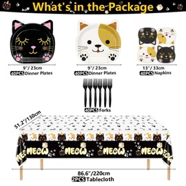 162 Pieces Cat Birthday Party Decorations - Including Cat Plates, Pet Napkins, and MEOW Tablecloth for Pet Cat Themed Birthday Party Supplies, Serve 40 Guests