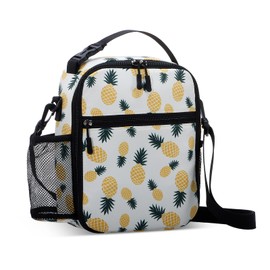 HAWEE Insulated Lunch Bag with Cross Body Strap Pineapple Print Compact Cooler Bag Water-Resistant Thermal Crossbody Tote