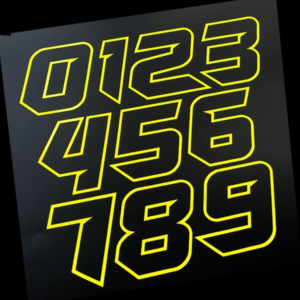 Race Numbers Fluorescent Yellow Outline Decals Graphics x 6 Numbers