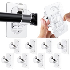 Goabroa No Drill Curtain Rod Brackets, 8-Pack Self Adhesive Curtain Rod Holders, Nail Free Adjustable Curtain Rod Hooks for Bedroom, Living Room, Bathroom and Kitchen