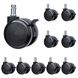 CUTHOLLOW - 10 ruedas de repuesto para silla de computadora con freno de 53,5 mm, ruedas redondas planas de poliuretano para silla de computadora y oficina en casa, color negro