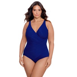Miraclesuit Women's Plus Size Swimwear Must Haves Oceanus V-Neck Soft Cup One Piece Swimsuit, Azul Blue, 22W