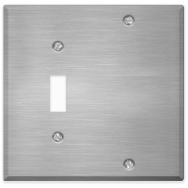 Stainless Steel Combination Switch Cover, Metal Wall Plate, 2 Gang Standard Size, 1 Toggle Switch, 1 Blank, 4.50" x 4.56" Corrosion and Heat Resistant, Unbreakable Metal, Made In USA