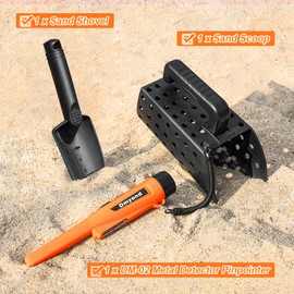 Dmyond Metal Detector Pinpointer & Accessories Kit, Waterproof Handheld Pin Pointer Wand, 3 Modes Detecting Search Pinpointing Finder Probe, Sand Sifter Scoop and Shovel, Beach Digging