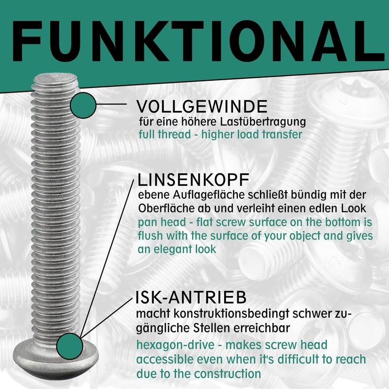 Rounded Head Screw with Hexagon Socket (ISK) According to Standard: