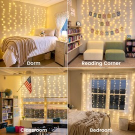 HEYFUNi 6.6FT x 6.6FT Warm White Curtain Lights Plug in, 200 LED