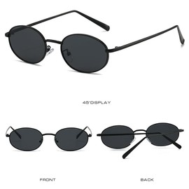 QVKUUT Retro Oval Metal Frame Sunglasses for Men and Women, black/black