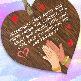 Friendship Gifts Hanging Wooden Heart Sign Plaque Dark Wood, Friendship is Not About Who You've Known The Longest, Special BestFriend Birthday, Christmas, Mothers Day Gift, Friend Ornaments for Women