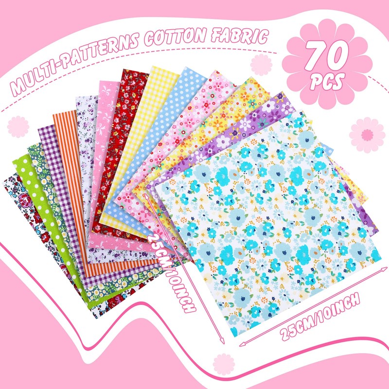 Tudomro 70 Pcs 10 x 10 Inch Cotton Fabric Squares