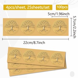 CRASPIRE 100Pcs 2 inch Gold Tree of Life Stickers Gold Embossed Envelope Seals Stickers Paper Self Adhesive Labels with Serrated Edge Envelope Seals Decals for Wedding Party Invitations Card Packaging