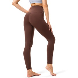 YUNOGA Women's Ultra Soft High Waisted Seamless Leggings Tummy Control Yoga Pants (L, Brown Stone)