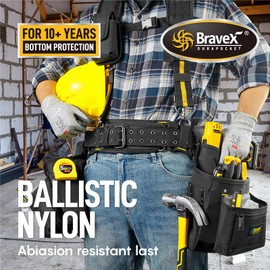 Bravex Tool Belt Suspenders - Tool Vest Pro Ultra 20 Bags Y-Style Tool Belts 5 Combo Apron Tool Pouch For Framers Carpenter Electrician 1200D Ballistic Nylon
