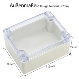 LeMotech IP65 Junction Box Made of ABS Plastic, Waterproof and Dustproof, with Transparent Transparent Lid, for Indoor/Outdoor Use (115 x 90 x 55 mm)
