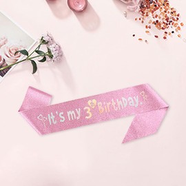 Ceqiny 3rd Birthday Sash and Tiara Crown Pink Crystal Birthday Crown Set Pink Birthday Crown Sash Decoration Birthday Crown for Girls Women Birthday Party Accessories Birthday Decoration 3