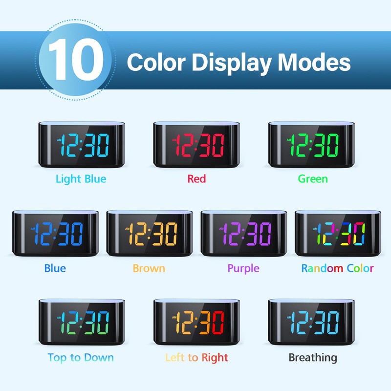HOUSBAY Digital Alarm Clock for Bedroom, 9 Colors Dynamic Night