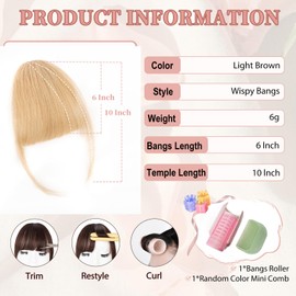 EINAEY Clip in Bangs, 100% Real Human Hair Ash Blonde Fake Bangs Hairpieces for Women Fringe with Temples Wispy Bangs Clip In Hair Extensions for Daily Wear