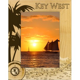 Saddle Mountain Souvenir Key West Florida with Map Laser Engraved Wood Picture Frame Portrait (3 x 5)