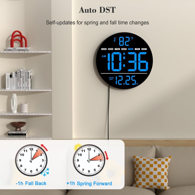 WallarGe Large Digital Wall Clock with LED Display, Electric Wall