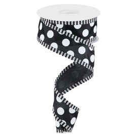 Craig Bachman 1.5" Large Polka Dot Stripe Ribbon: Black (10 Yards) Wired Edge Ribbon Gift Wrapping