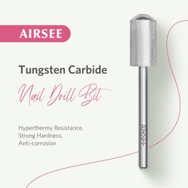 AIRSEE Tungsten Carbide Acrylic Nail Drill Bit Efile Electric File Machine Head Tip for Manicure Polishing Art Remove Gel 3/32" 2 Way Beginner Safety Round Top Cylinder Barrel Extra Fine-XF