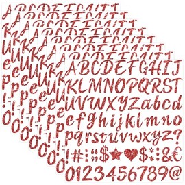 Letter Stickers, 664 Pcs Sticker Letters for Graduation Cap Decoration, Glitter Self-Adhesive Alphabet Number Stickers for Scrapbook Water Bottles Cup DIY Crafts Posters Bulletin Boards(8, Red)