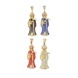 14k Yellow Gold La Santa Muerte Necklace For Women And Men - Holy Death's Pendant Necklace, Santa Muerte Pendant Necklace With Chain, Holy Saint Death Necklace Religious Jewelry For Women Men