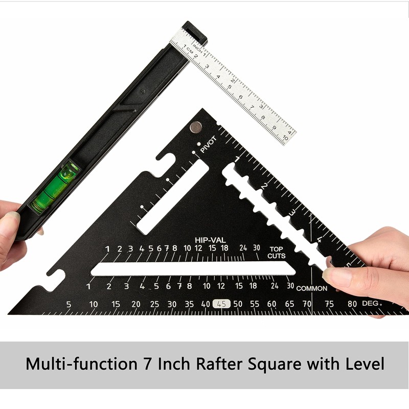 Beslands 7 inch Rafter Square with Level, Aluminum Metal Triangle