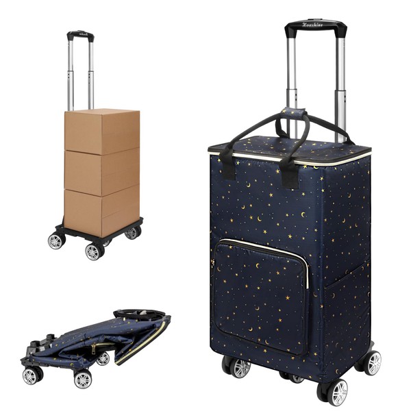 Collapsible Shopping Cart with Insulated Bag: Rolling Cart on Swivel