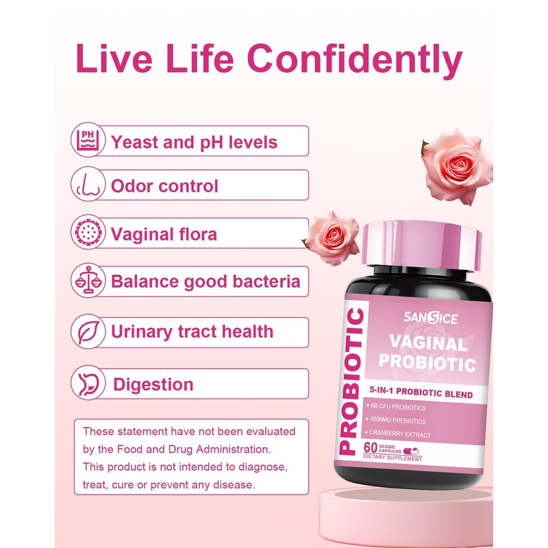 Vaginal Probiotics Supplement for Women, 70mg Vaginal Probiotic Blend(6B CFU),