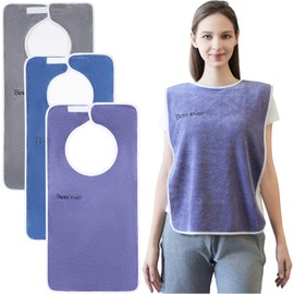 Wuwahold 3 Pack Adult Bibs, Microfiber Super Soft Eating Cloth for Adults, Disabled, Adjustable, Dining Clothing Protector