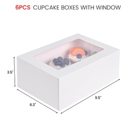 VGOODALL 6 Sets Cupcake Container with Window, 9.5 x 6.3 x 3.5 Inches Bakery Boxes Holding 6 Count White Cupcake Boxes Pastry Boxes for Muffins Cookies Treats Desserts
