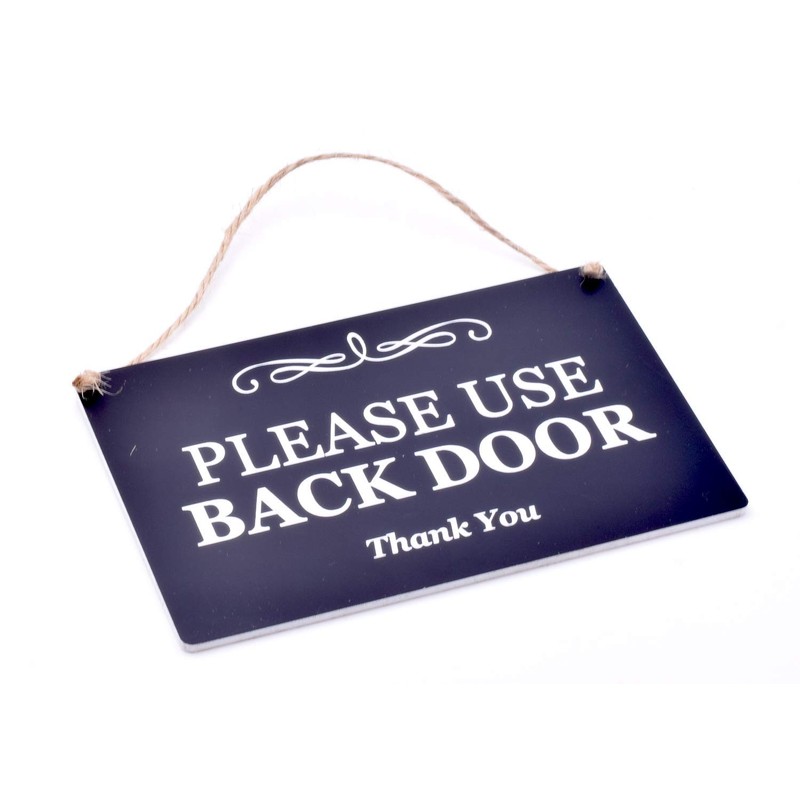 Stylish Black and White Engraved, 'Please Use Back Door', Sign