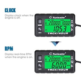 Runleader Hour Meter Tachometer, Maintenance Reminder, Alert RPM Reminder, Initial Hours Settable, Battery Replaceable , Use for Lawn Mower Generator Marine ATV and Gas Powered Equipment (HM058B-BK)