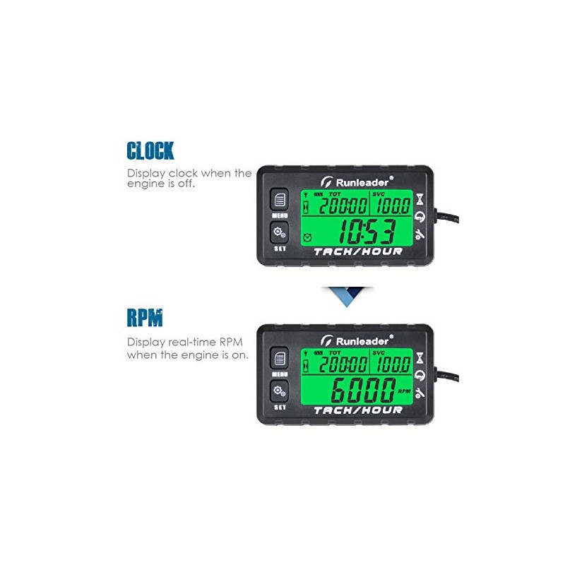 Runleader Hour Meter Tachometer, Maintenance Reminder, Alert RPM Reminder, Initial