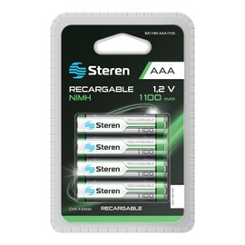 STEREN BAT-NM-AAA/1100 Paquete de 4 Pilas Recargables de Alta Capacidad AAA composición química de NiMH con Capacidad de 1 100 mAh a 1,2 Volts de Corriente Continua