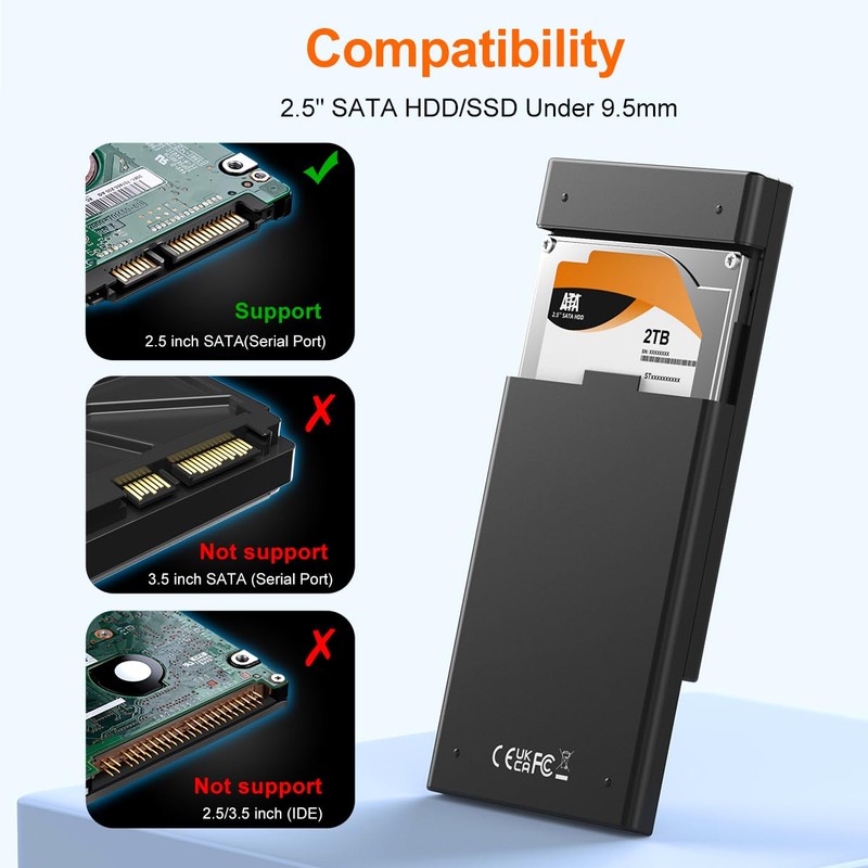 MAIWO 2.5 inch SATA Hard Drive Enclosure, 2.5” SATA 7mm