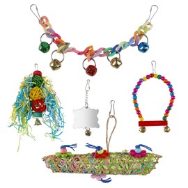 Bird Toys for Parakeet Cage, Bird Swing Hanging Set - Colourful Standing Chew Toy for Parrot Cockatiel Budgie Conure Mynah Hammock Lovebird Budgerigar Finches