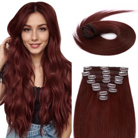 MY-LADY Clip In Hair Extensions 100% Real Human Hair 13 Inch 8pcs Remy Real Hair Extension Clip ins #99J Burgundy Wine Red 80g Real Full Head Soft Natural Extension