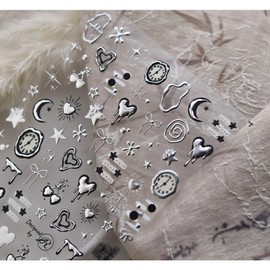 Metal Silver Moonstar Heart Hip Mix Nail Sticker, 1 Piece, Single / 메탈 실버 문스타 하트 힙 믹스 네일스티커, 1개, 단일