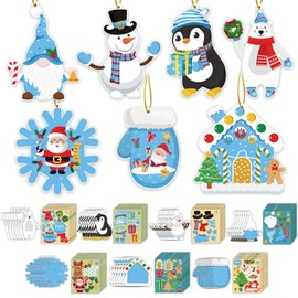 GuassLee Christmas Crafts Ornament Making Kit for Kids - 28pcs DIY Christmas Cutouts with Snowman Snowflake Penguin Gnome Xmas Stickers for Tree Decorations Xmas Winter Party Favors Supplies