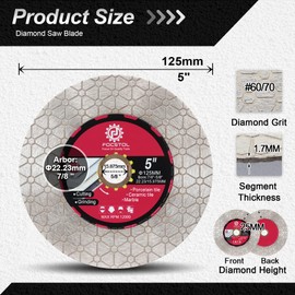 FOCSTOL Diamond Tile Saw Blade - 5''(125mm) Double Side Cutting Grinding Disc Wheel for Porcelain Ceramic Tile Marble Artificial Stone for Angle Grinder Arbor 7/8''-5/8''