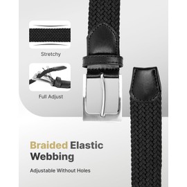 FAIRWIN Elastic Belt 2 Pack 1 3/8" Stretchy Navy Work Cloth Canvas Braided Belts for Men’s Jeans No Hole Web Belt